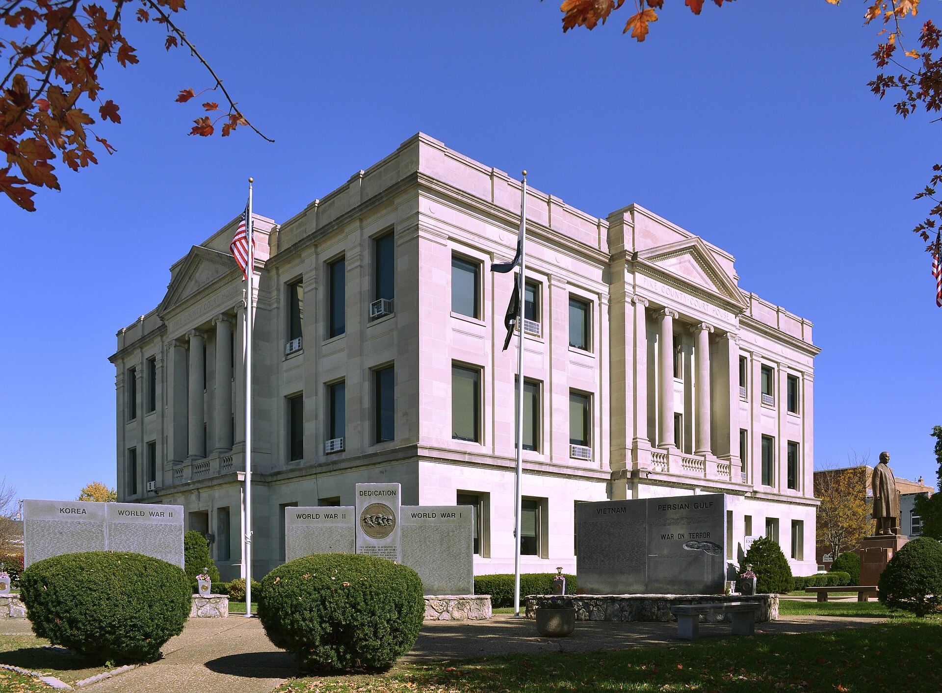 Pike County, Missouri Courthouse. The statue in front is of Champ Clark