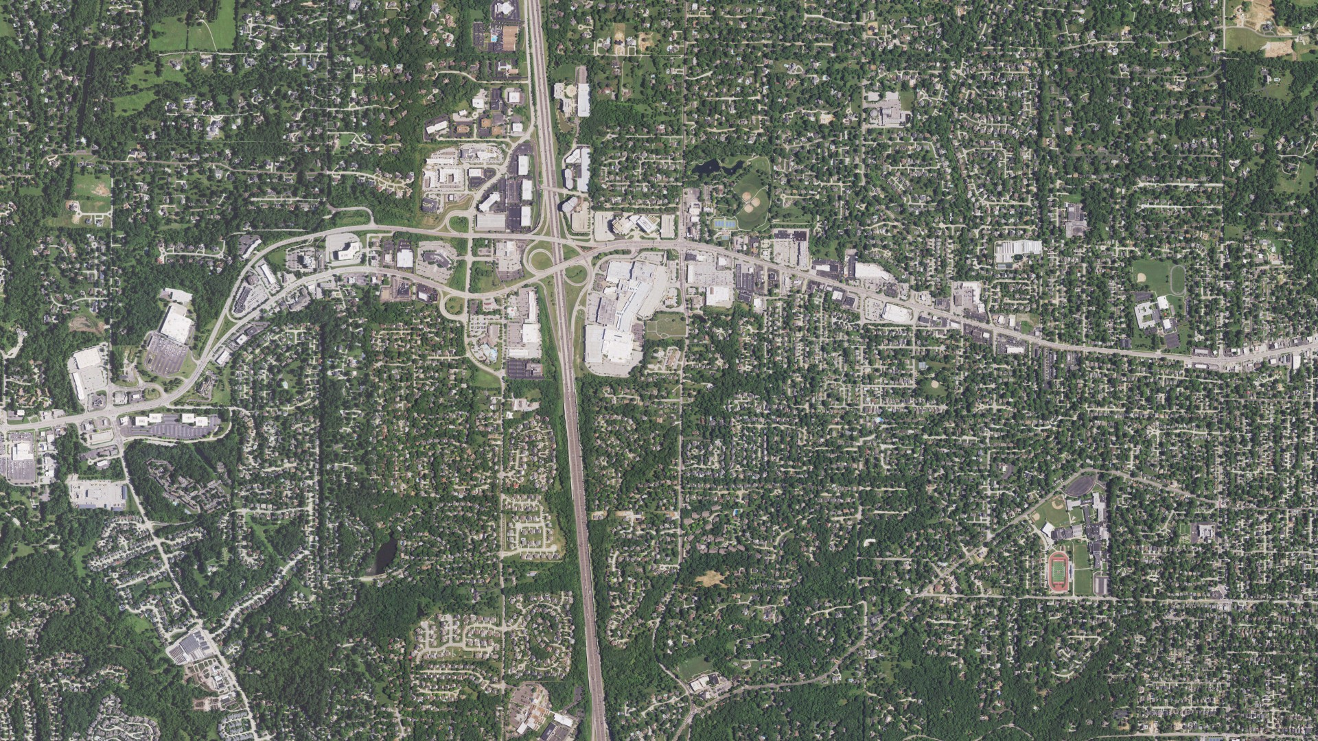 Natural-color aerial photograph of land around Des Peres, Missouri