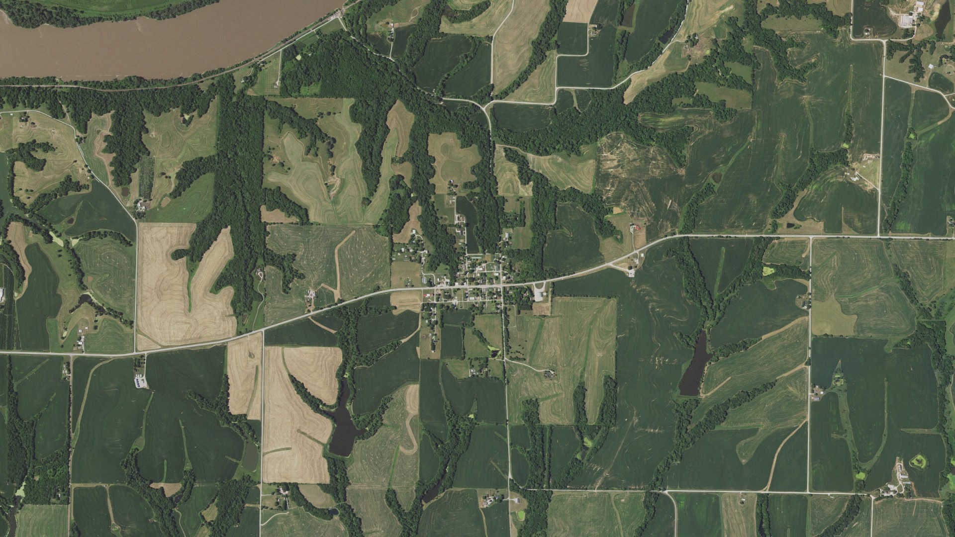 Aerial view of land around Dover, Missouri