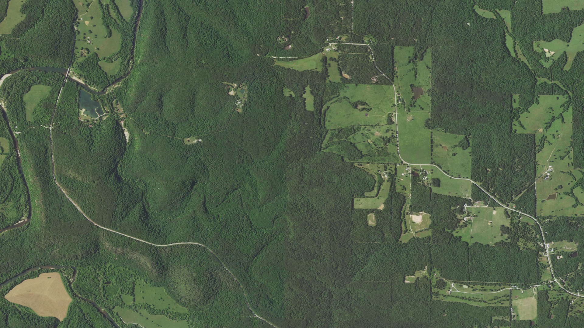 Aerial view of land around Boone, Missouri