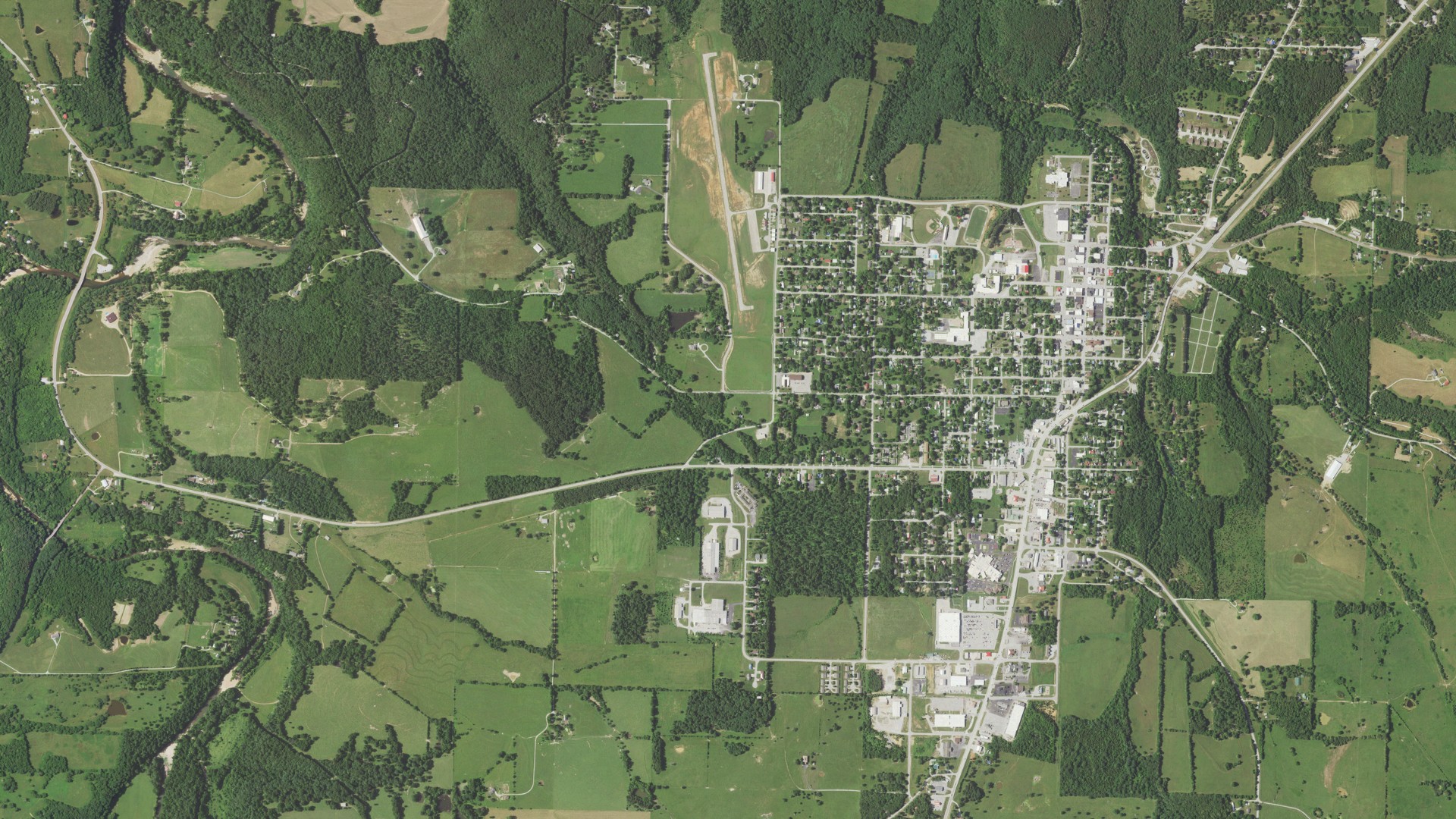 Aerial view of land around Piney, Missouri