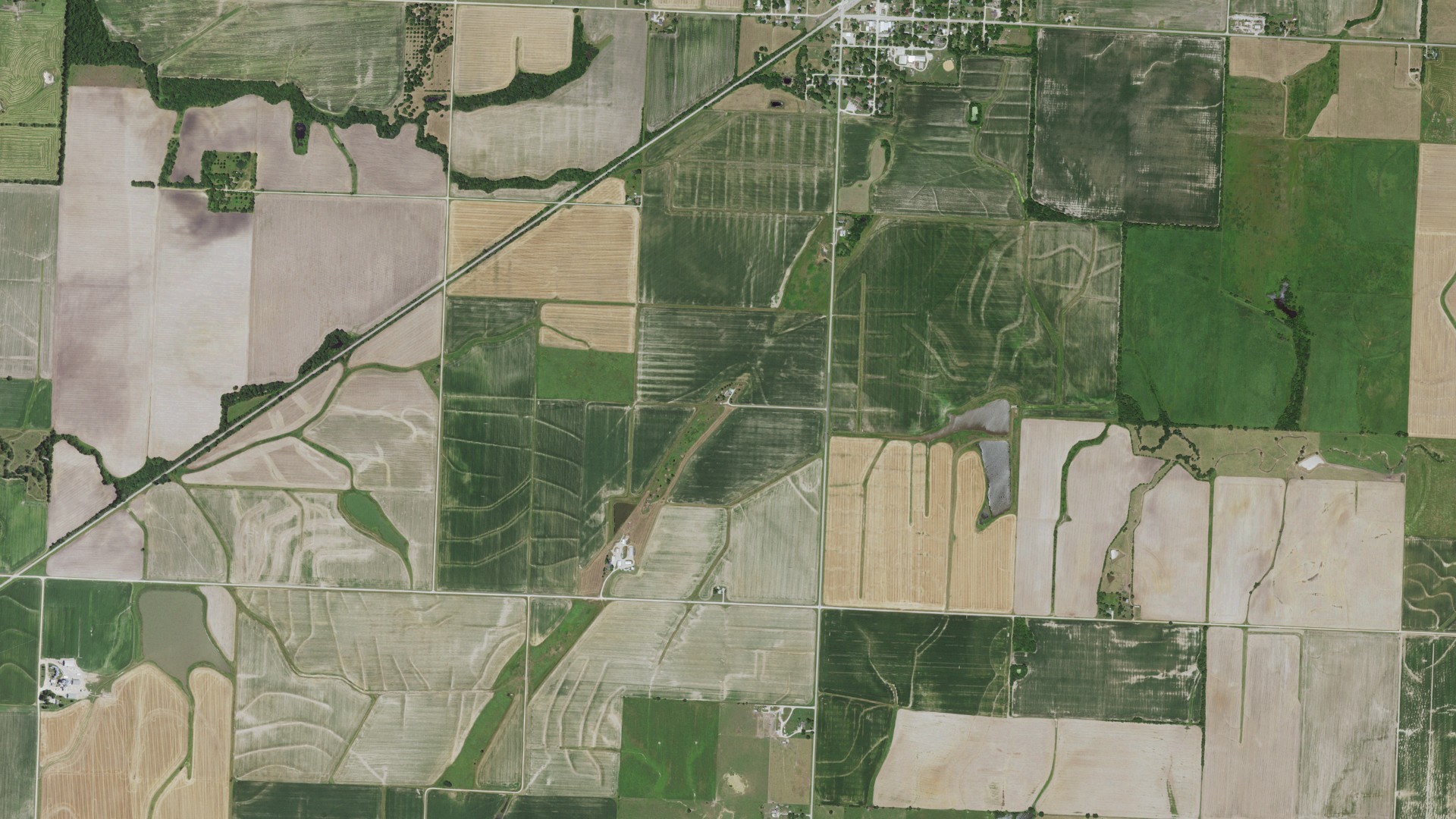 Aerial view of land around Walker, Missouri