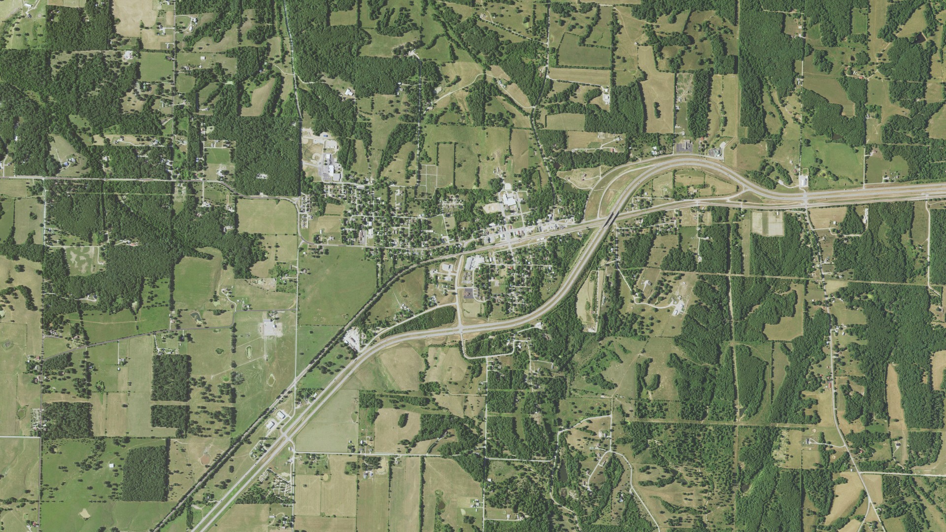 Natural-color aerial photograph of land around Fordland, Missouri