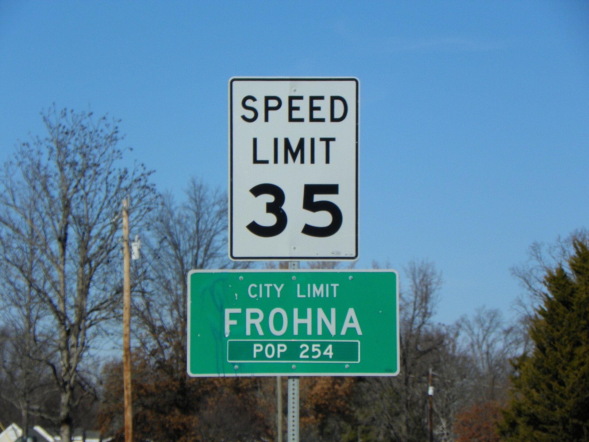 Frohna, Missouri, road sign
