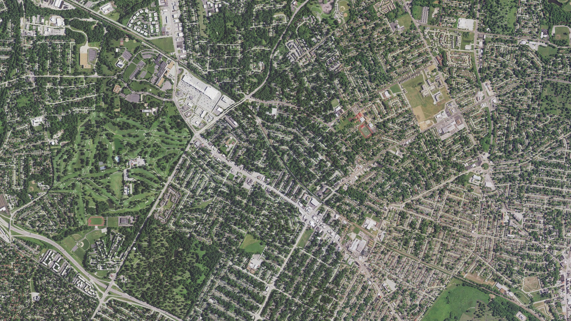 Natural-color aerial photograph of land around Jennings, Missouri