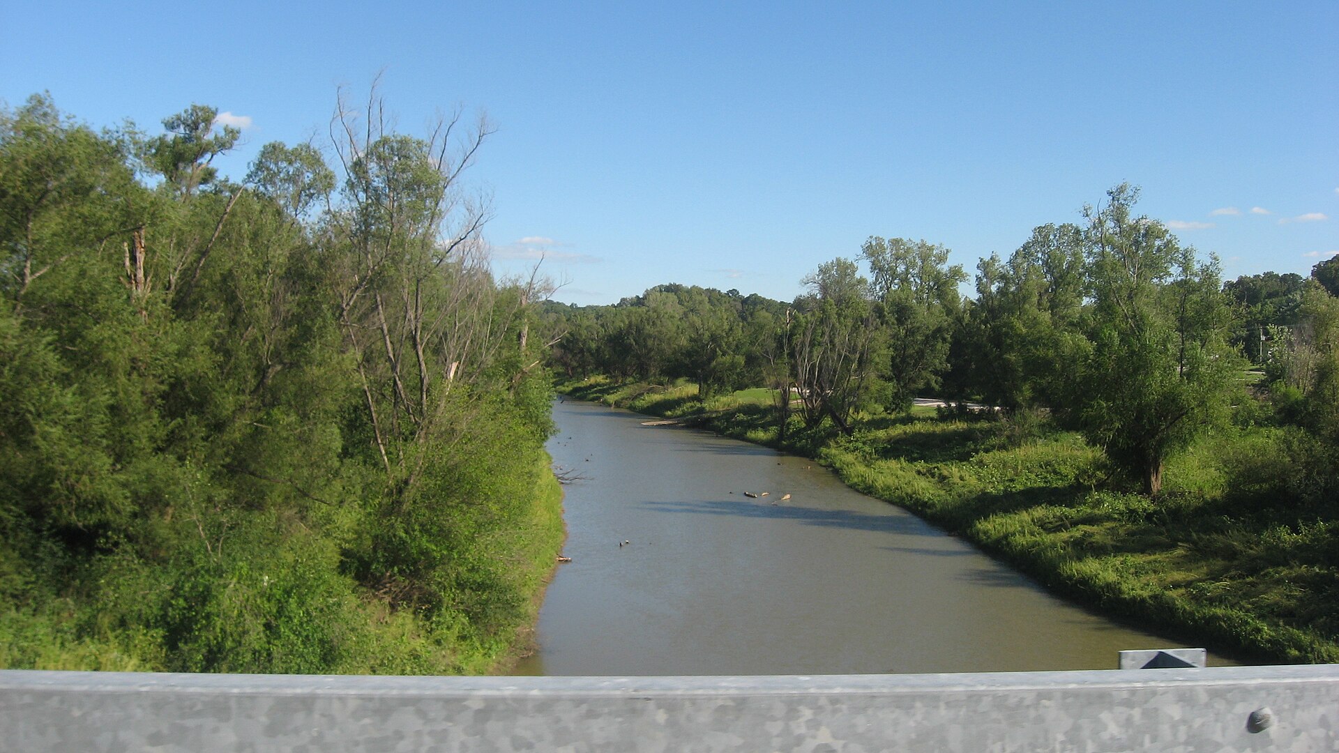 Looking eastward (downstream) along the old riverbed at the southern end of the causeway between Kaskaskia, Illinois and St. — St. Mary, Missouri