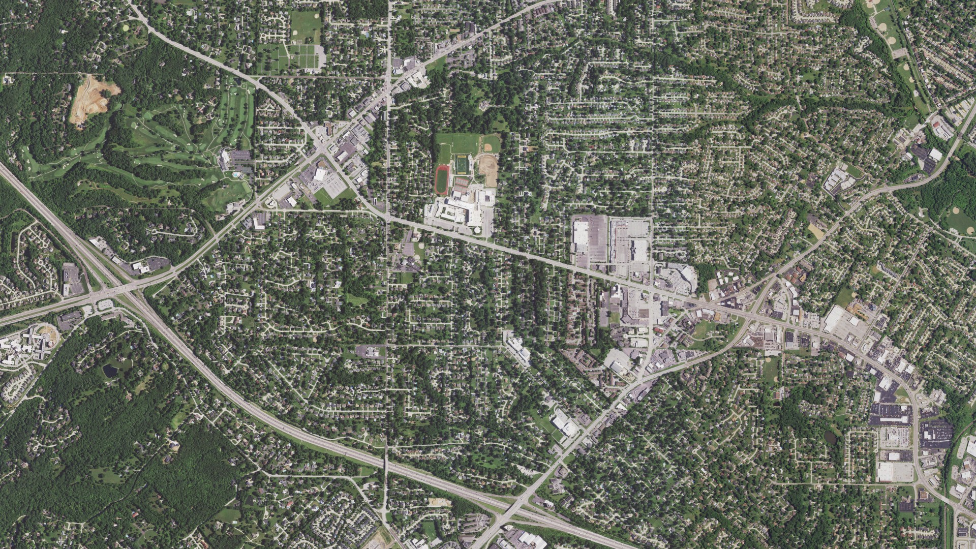 Natural-color aerial photograph of land around Sappington, Missouri
