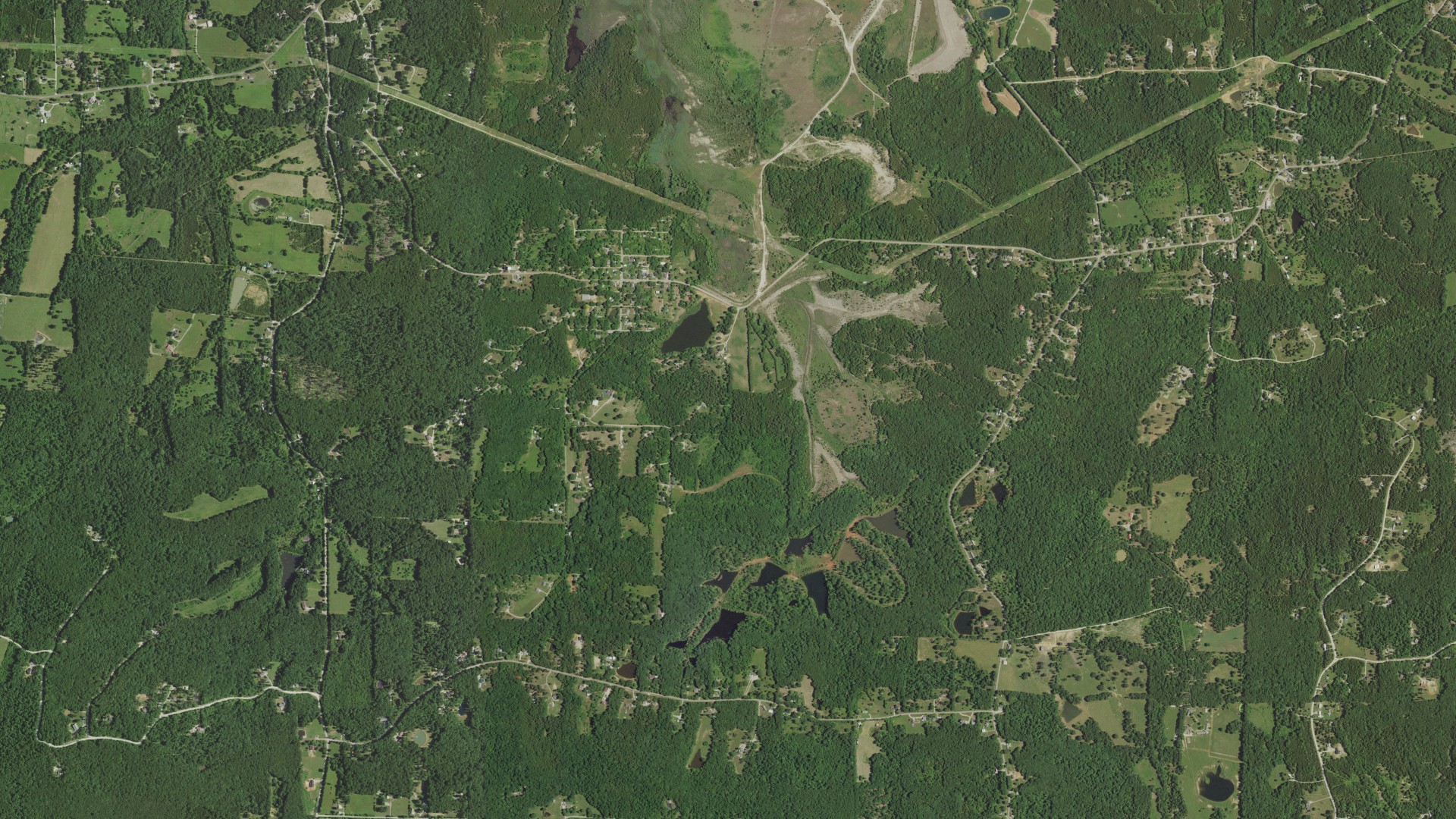 Natural-color aerial photograph of land around Wortham, Missouri