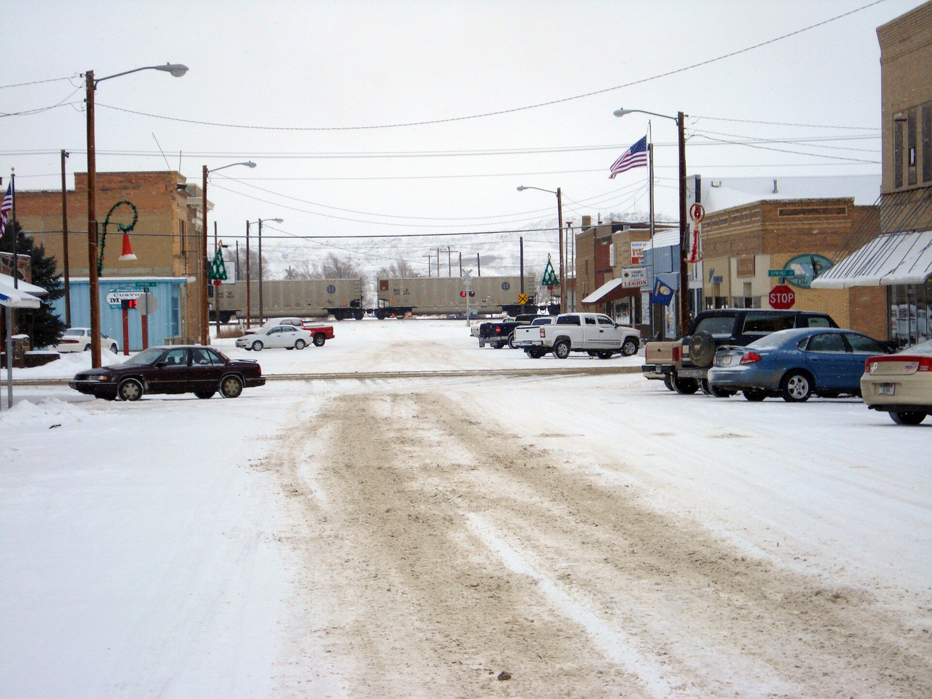 A view down Logan Avenue in Downtown Terry, Montana during a typical snowy day. — Prairie County, Montana