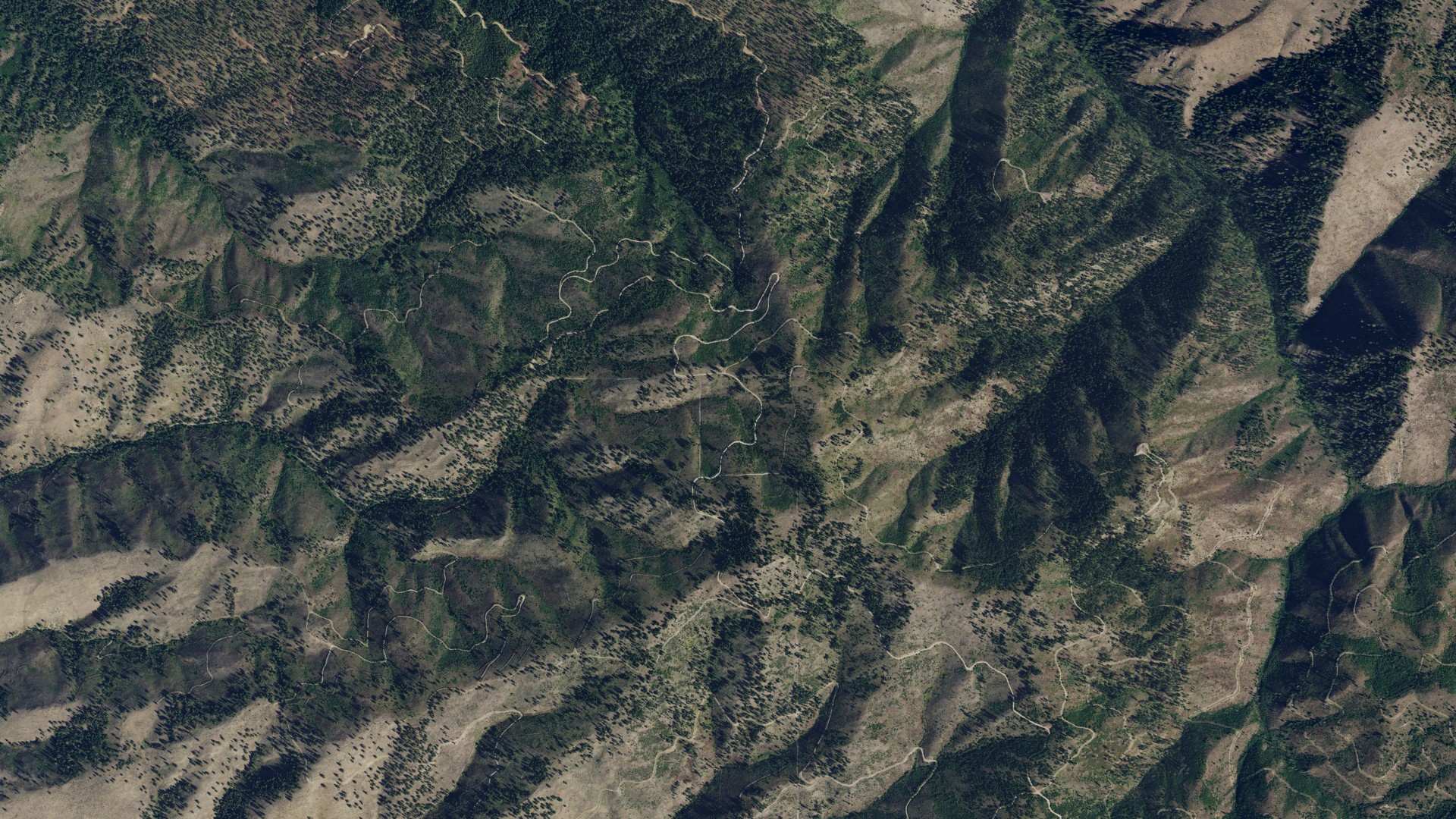 Natural-color aerial photograph of land around Ravalli County, Montana