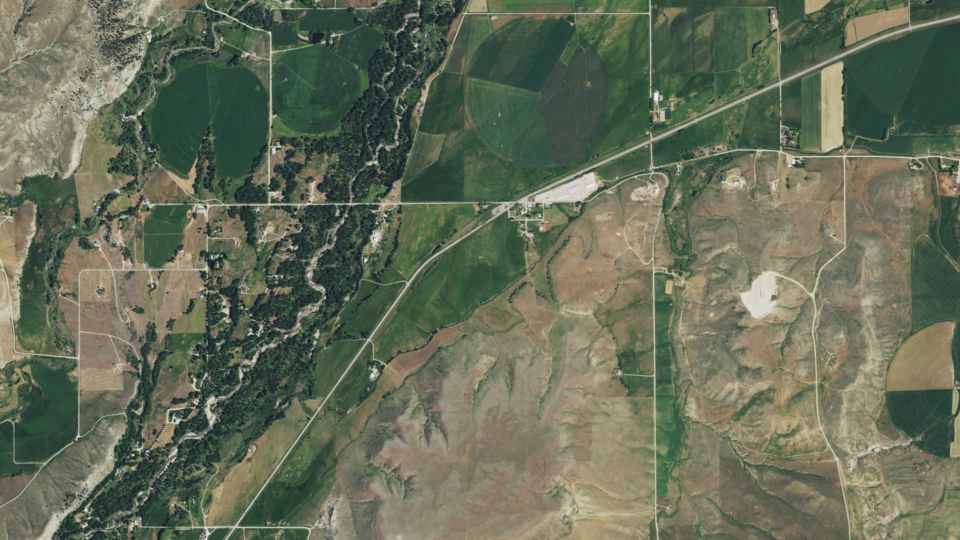 Natural-color aerial photograph of land around Boyd, Montana