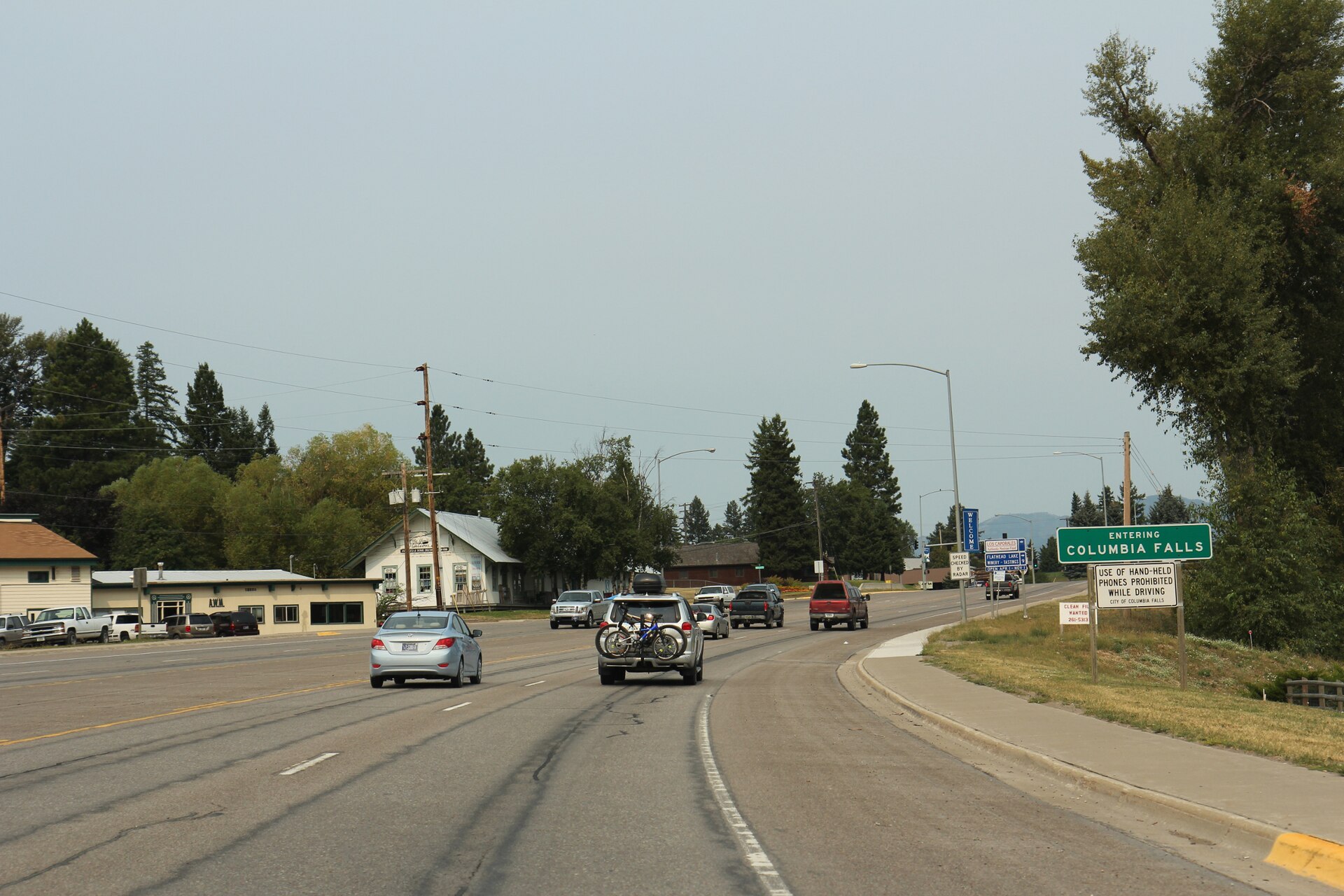 The sign for Columbia Falls, Montana on U.S. Route 2.