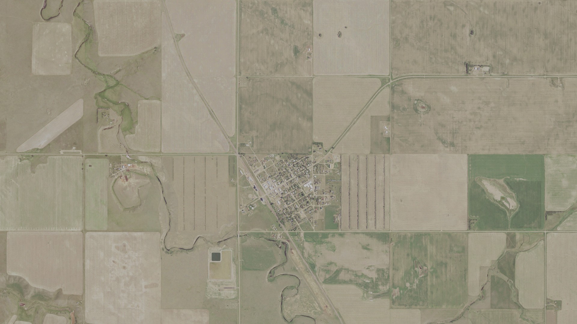 Natural-color aerial photograph of land around Froid, Montana