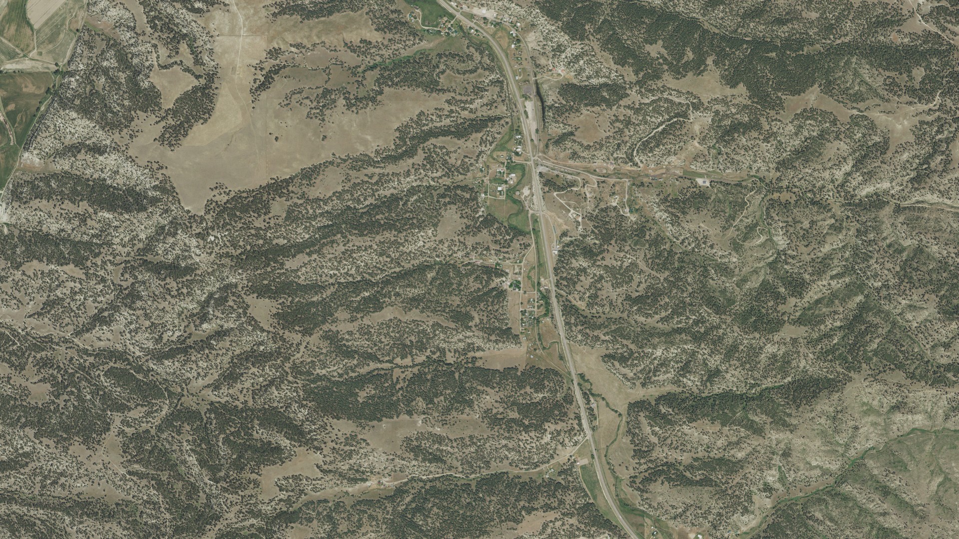 Natural-color aerial photograph of land around Klein, Montana