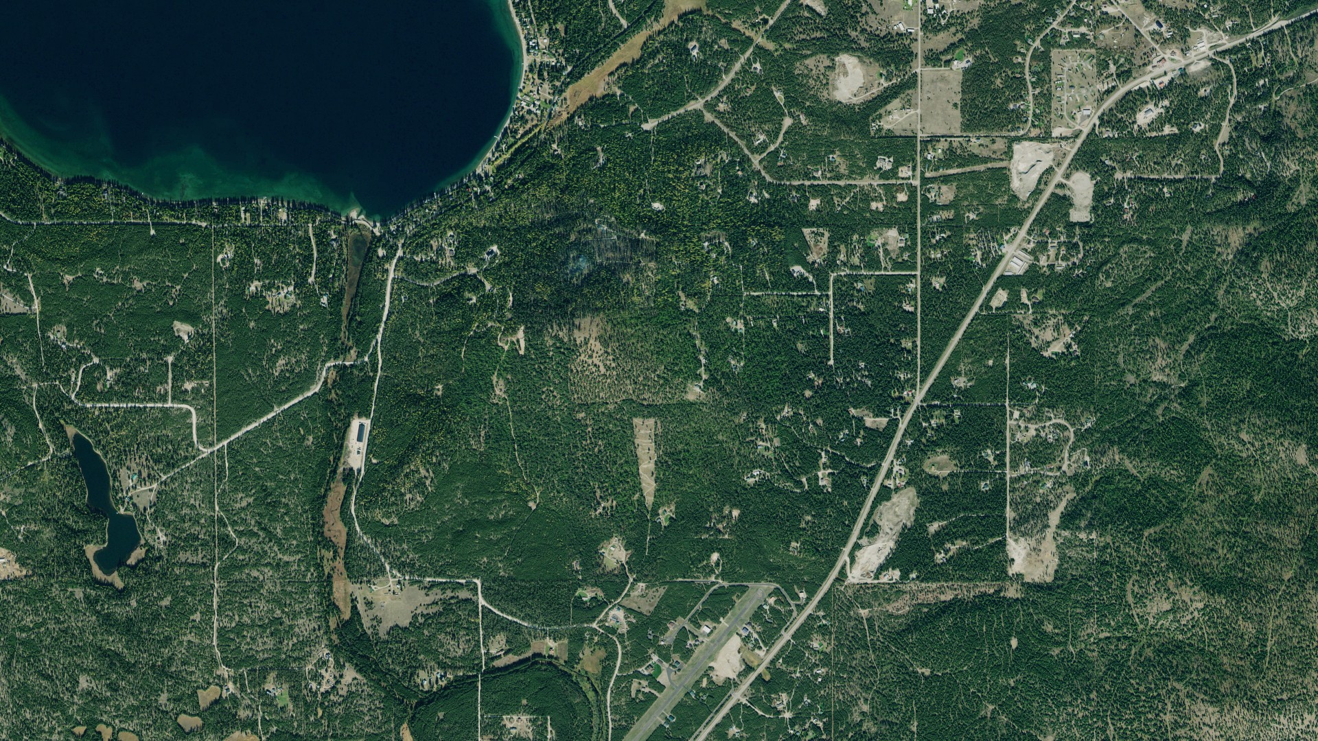 Natural-color aerial photograph of land around Marion, Montana