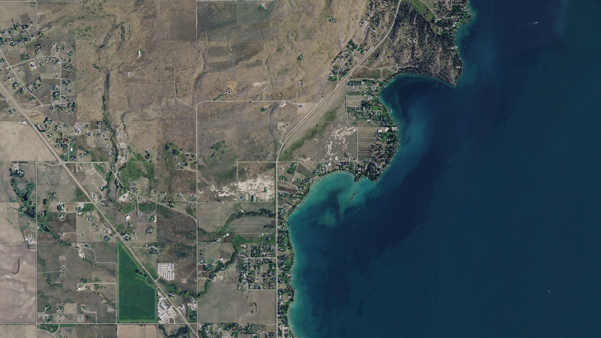 Natural-color aerial photograph of land around Rocky Point, Montana