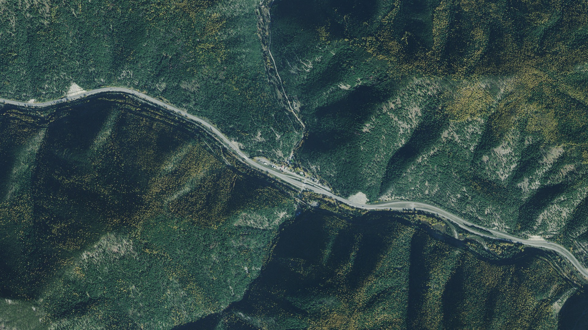 Natural-color aerial photograph of land around Saltese, Montana