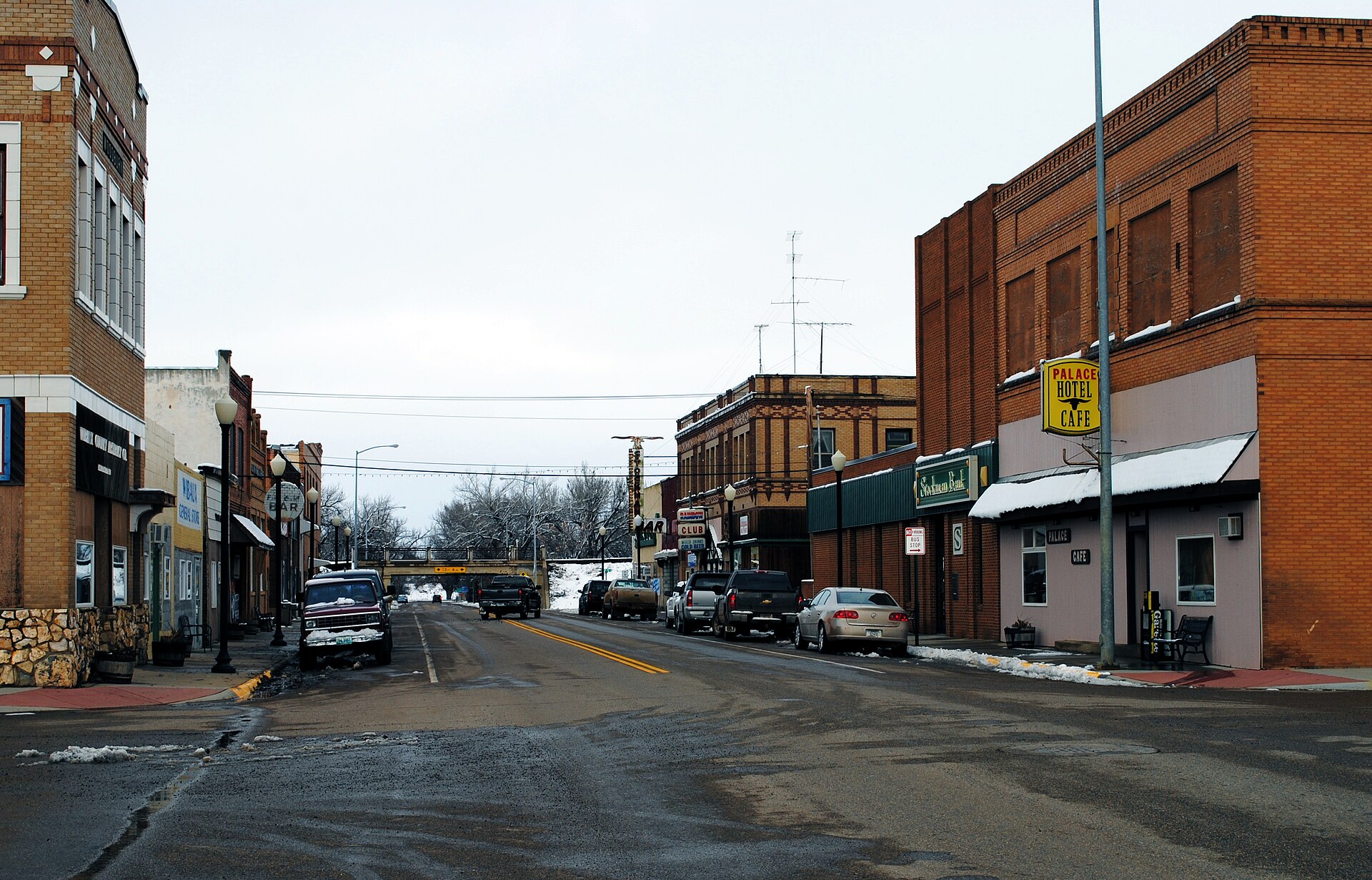 Main Street in Wibaux, MT looking north from the Wibaux County Sheriff's Office & Courthouse. — Montana