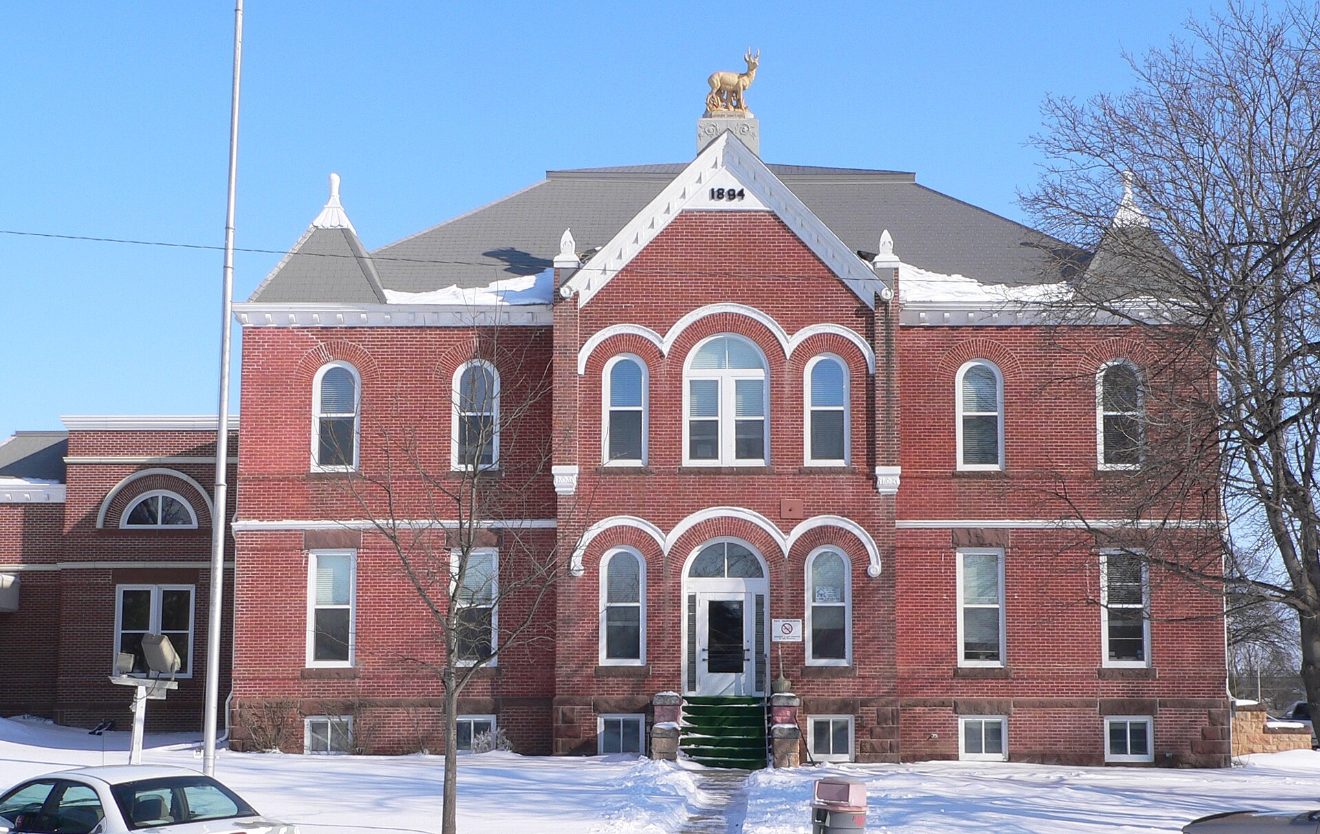Antelope County Courthouse in Neligh, Nebraska; seen from the west.