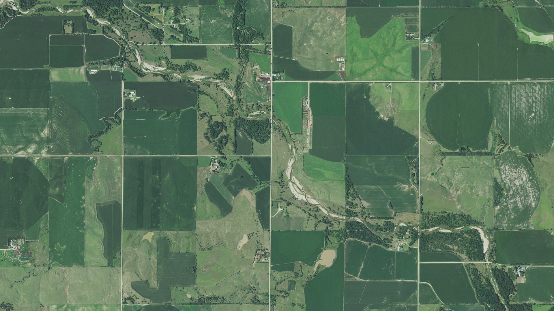 Natural-color aerial photograph of land around Spring Ranch, Nebraska