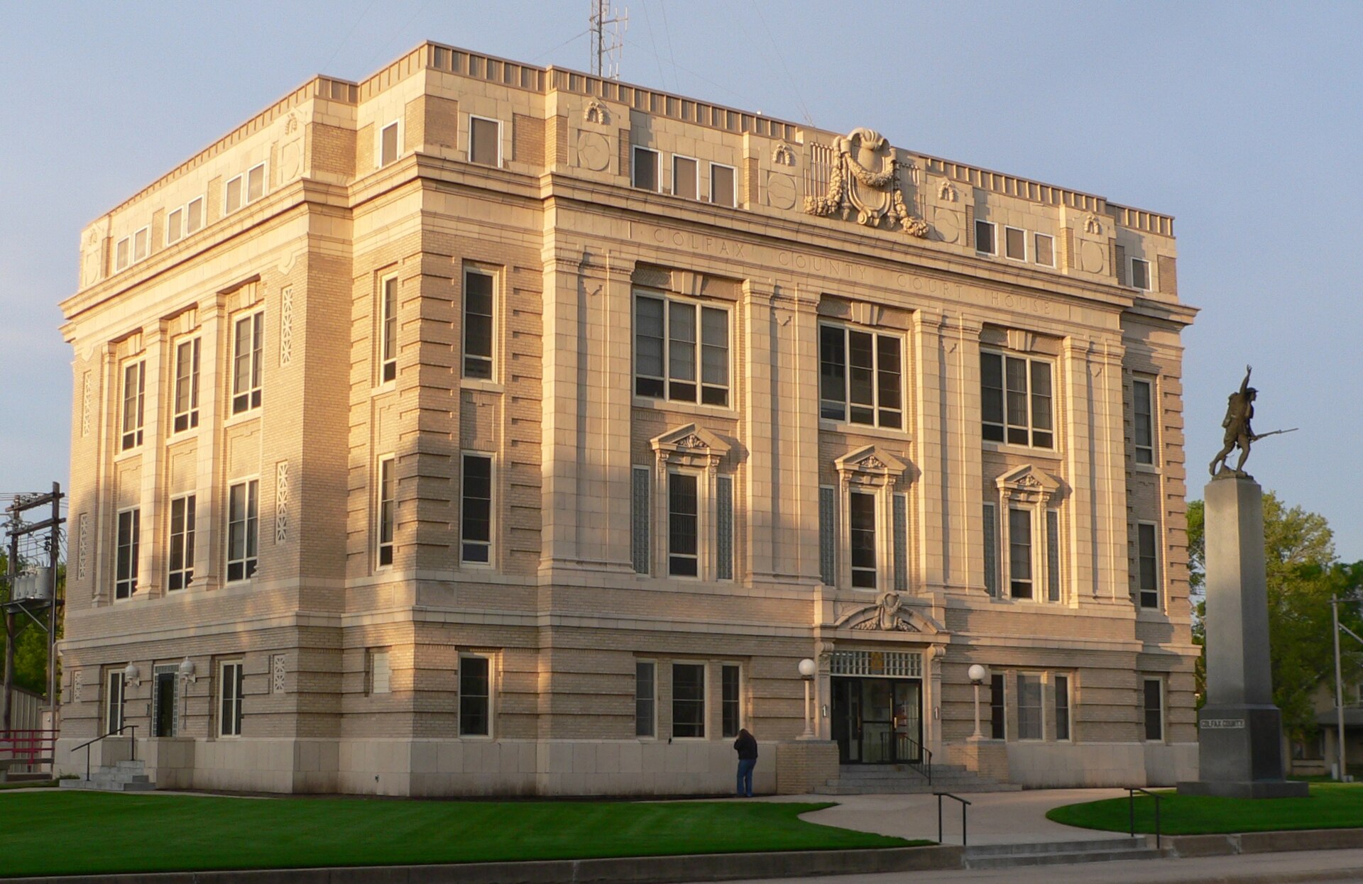 Colfax County Courthouse in Schuyler, Nebraska; seen from the northeast.