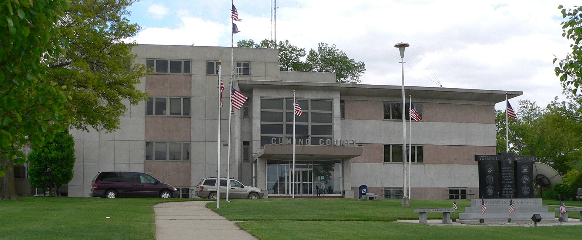 Cuming County Courthouse in West Point, Nebraska; seen from the west. The building was constructed in 1954.