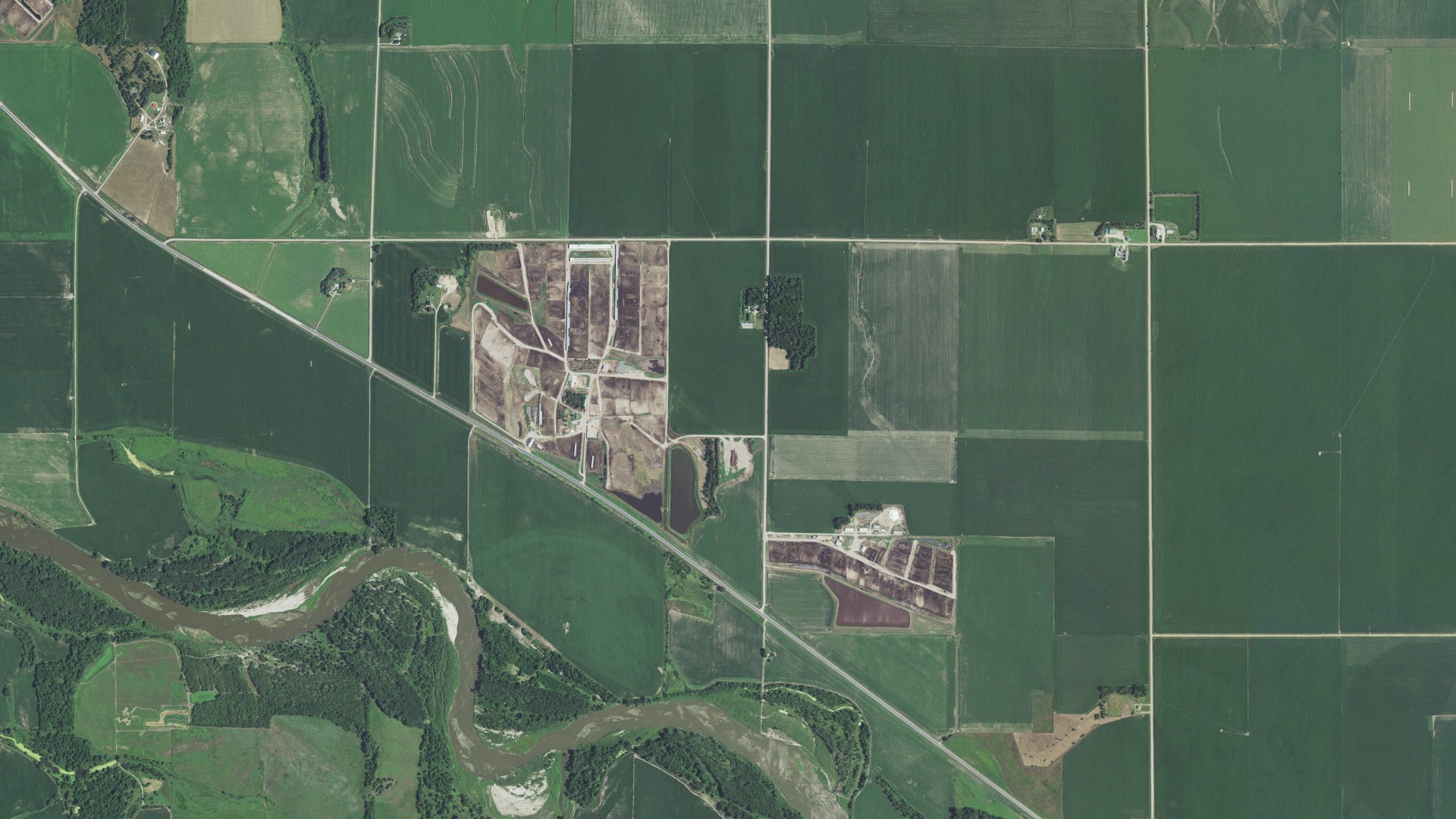 Natural-color aerial photograph of land around Beemer, Nebraska
