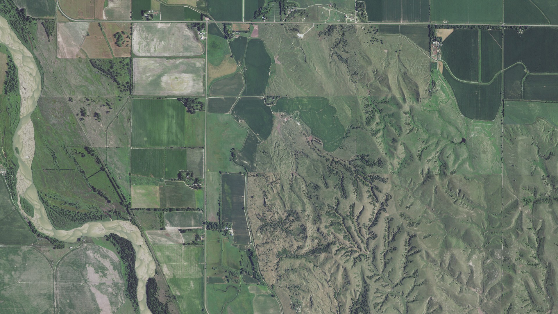 Aerial view of land around Comstock, Nebraska