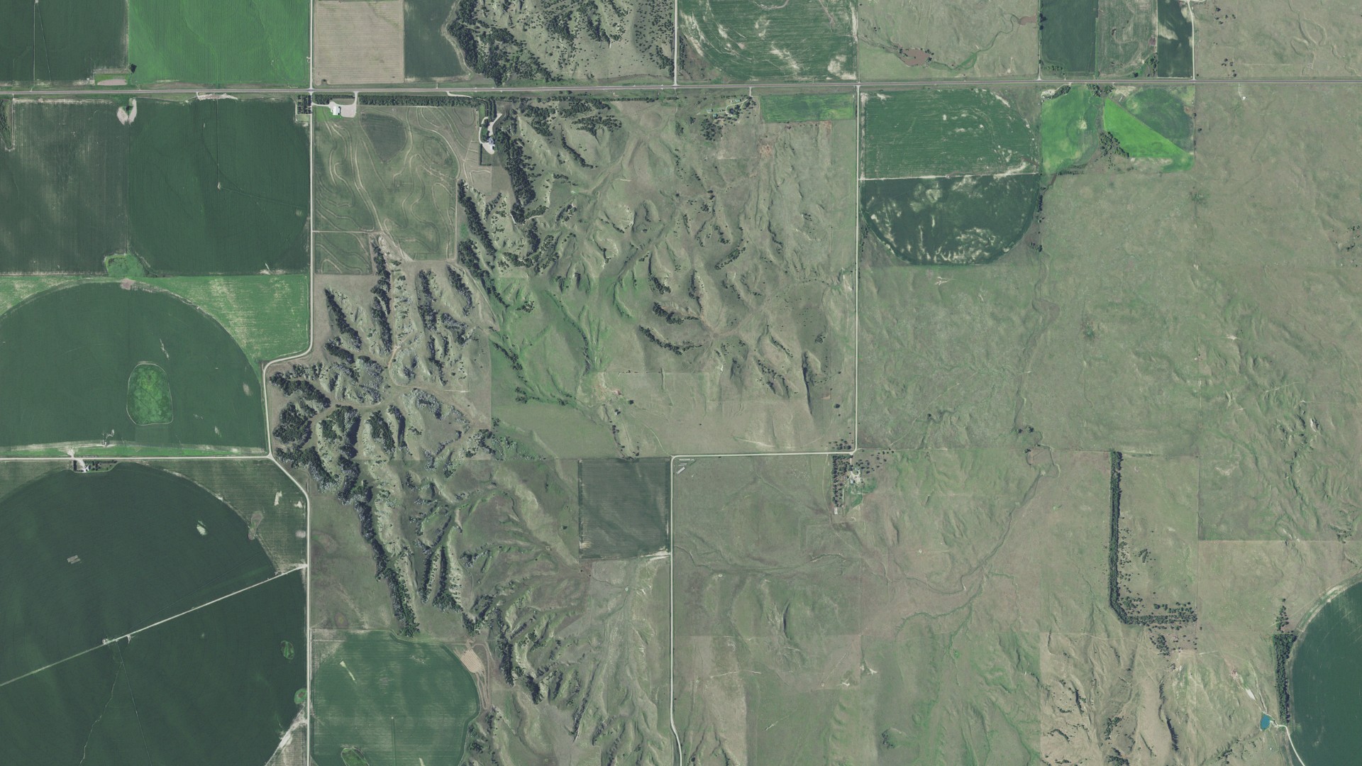 Aerial view of land around Elim, Nebraska