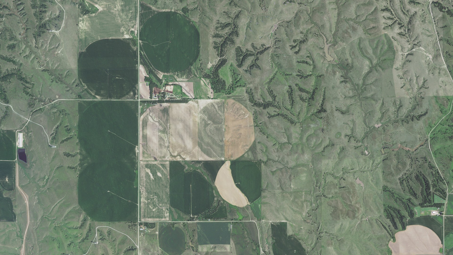 Aerial view of land around Garfield, Nebraska
