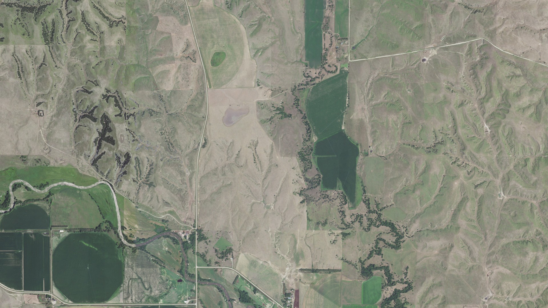 Aerial view of land around Loup, Nebraska