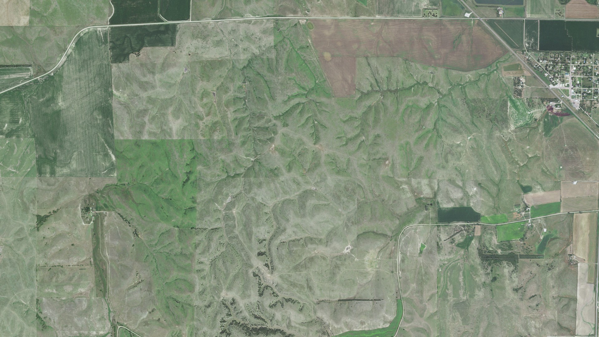Aerial view of land around Wood River, Nebraska