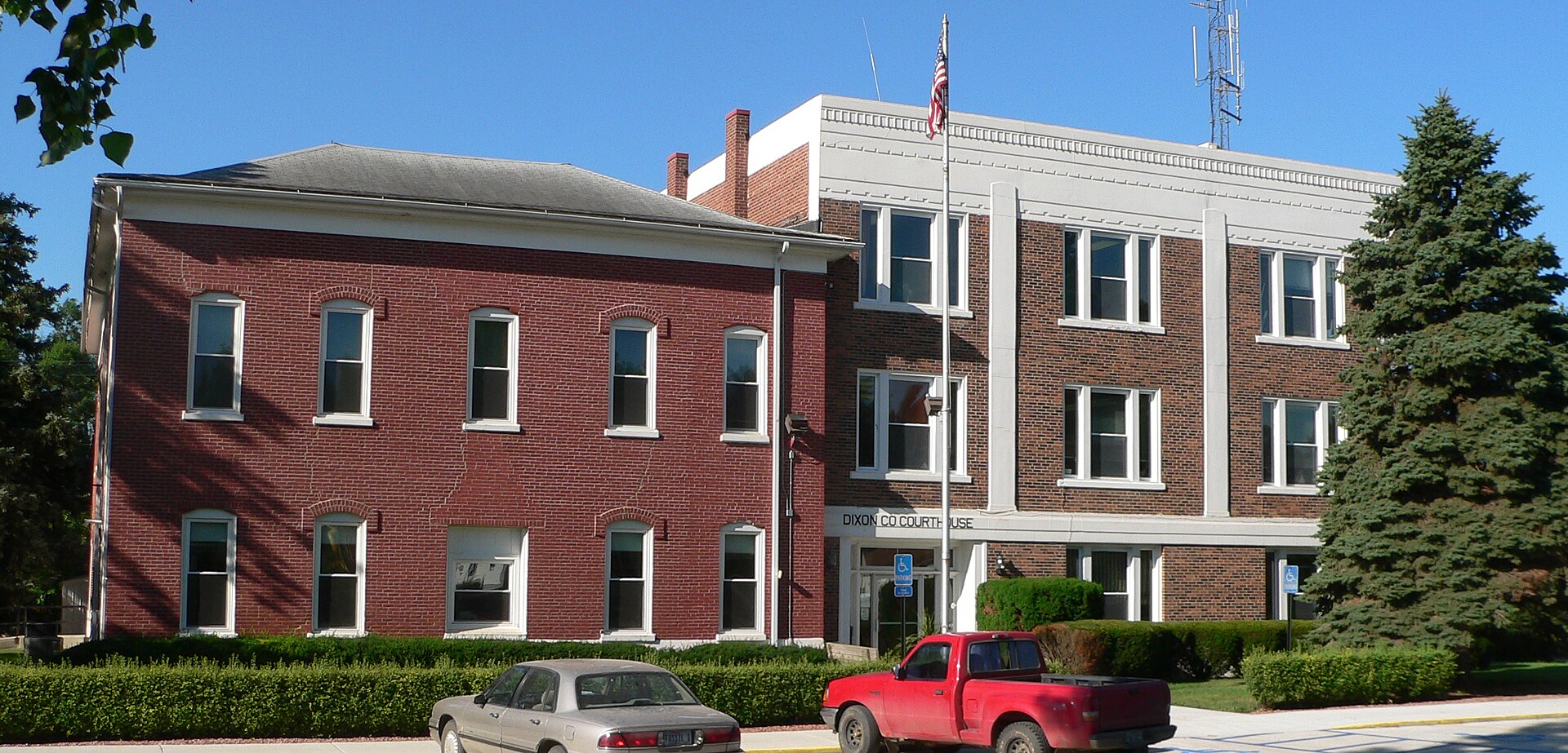 Dixon County Courthouse in Ponca, Nebraska; seen from the north.