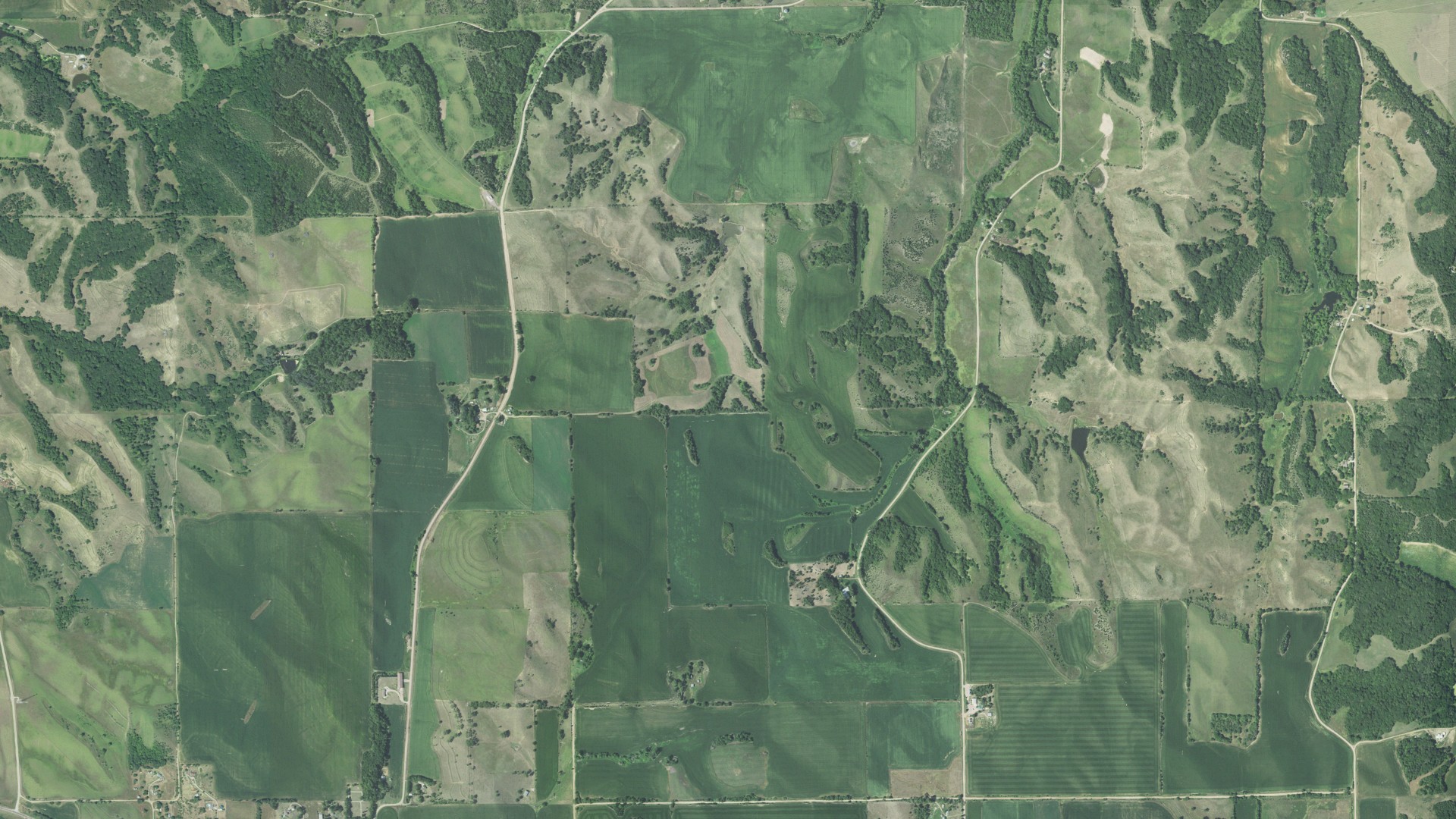 Aerial view of land around Newcastle, Nebraska