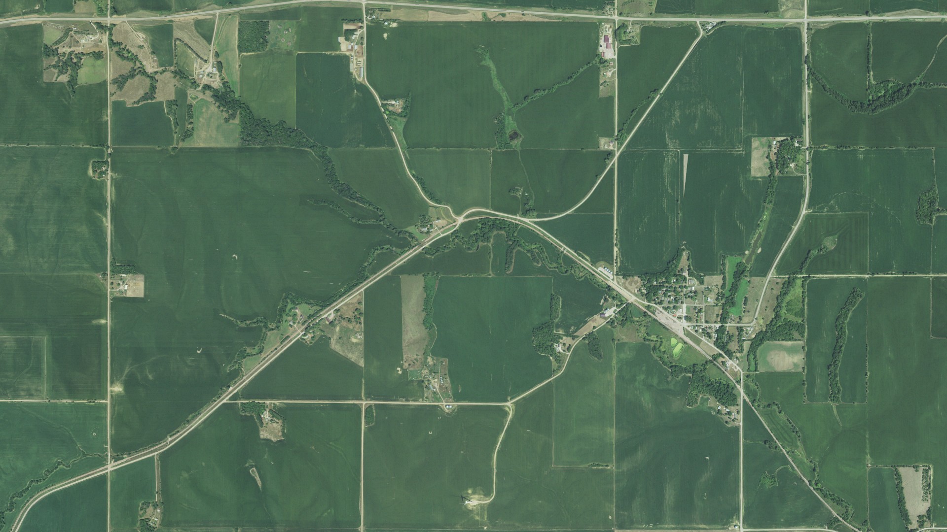 Aerial view of land around Ottercreek, Nebraska