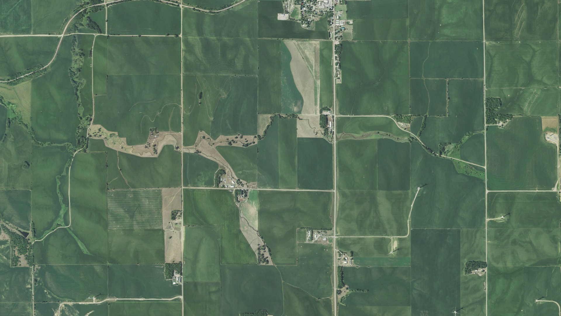 Aerial view of land around Springbank, Nebraska