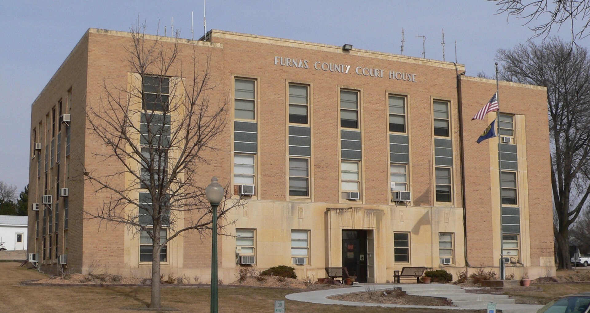 Furnas County courthouse in Beaver City, Nebraska; seen from the southwest. The building was constructed in 1949.