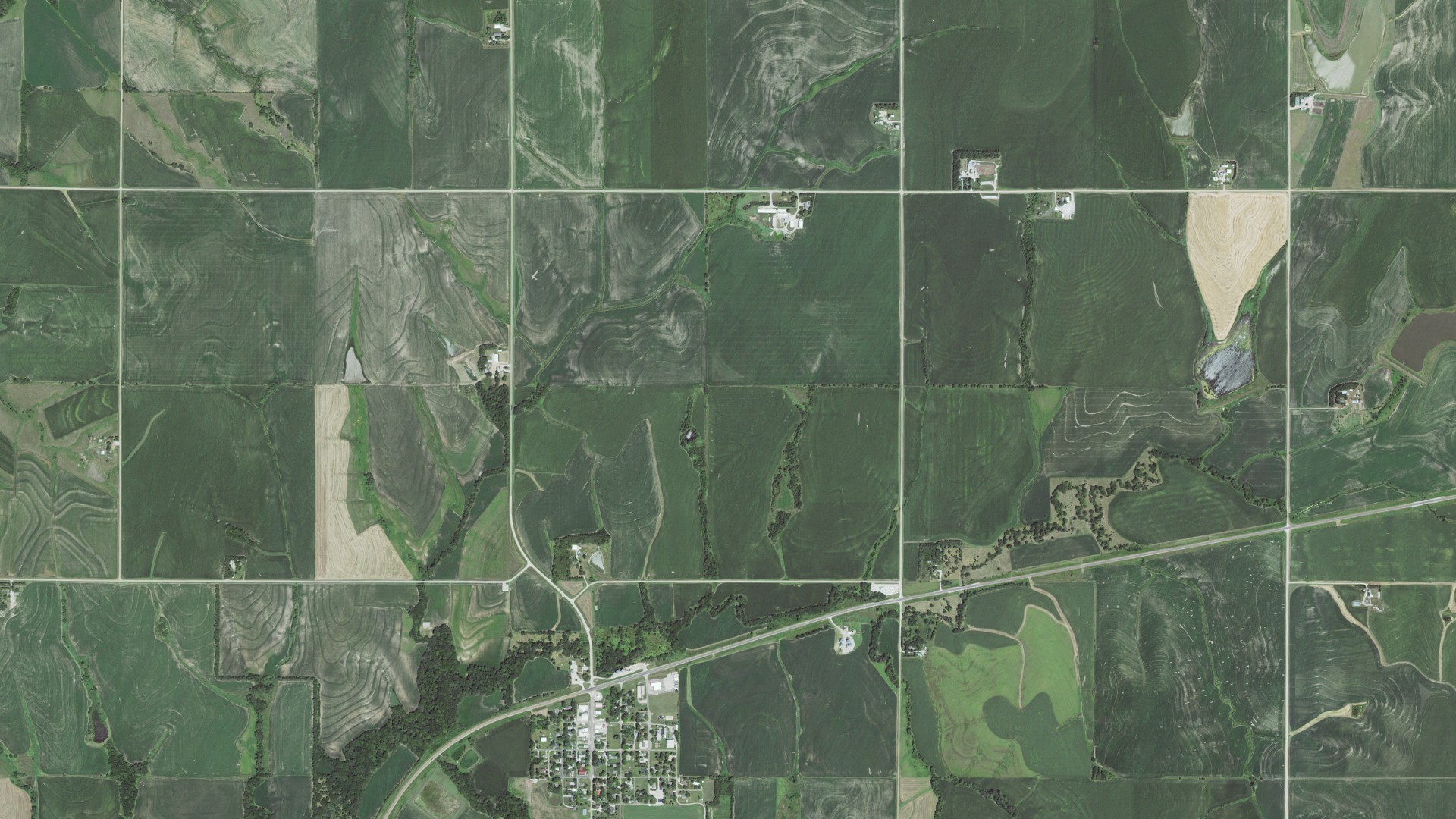 Aerial view of land around Filley, Nebraska