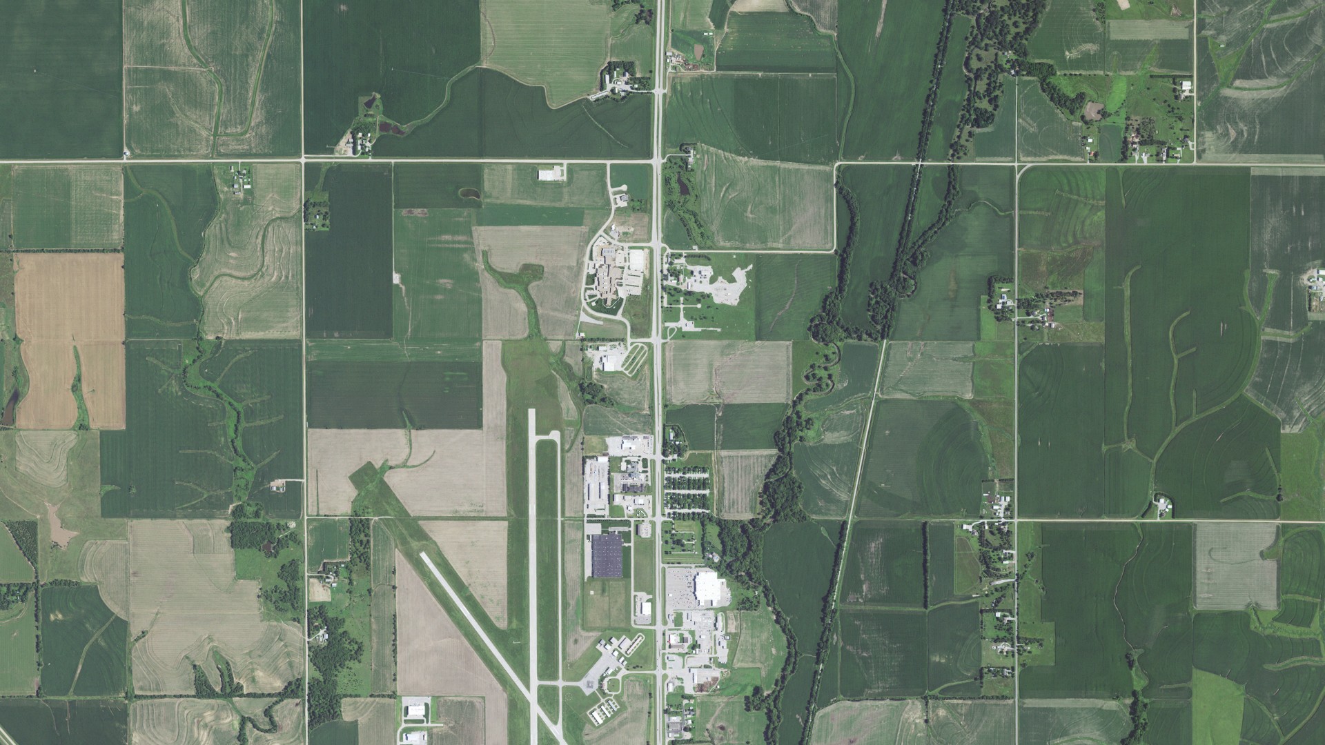 Natural-color aerial photograph of land around Midland, Nebraska