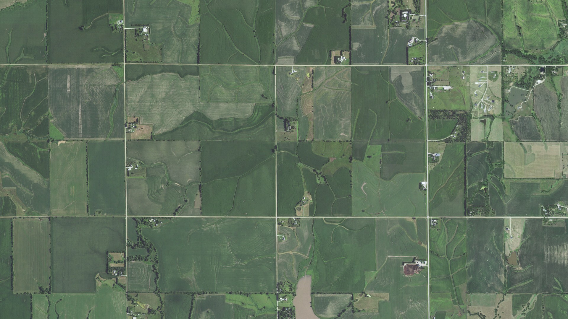 Natural-color aerial photograph of land around Nemaha, Nebraska