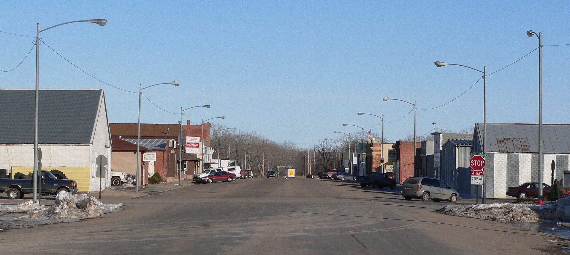 Downtown Cedar Rapids, Nebraska: Main Street looking east from 4th Street.