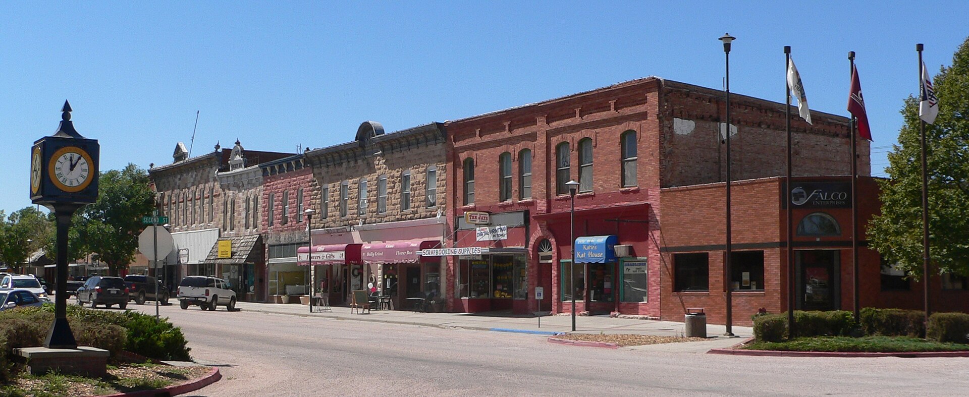 West (odd-numbered) side of 200 block of Main Street in Chadron, Nebraska. The block is part of the Chadron Commercial Historic District, which is listed in theNational Register of Historic Places.
