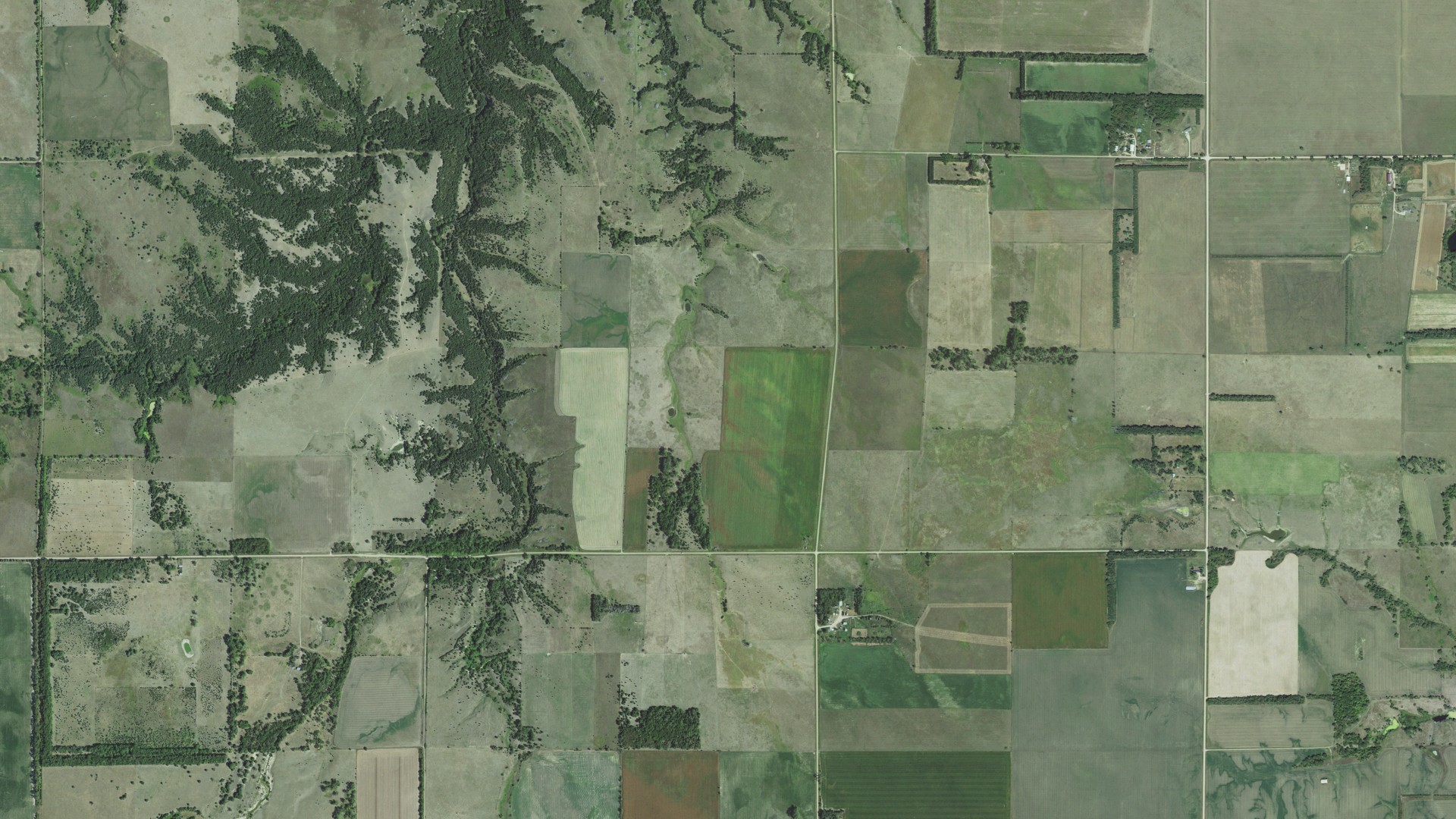 Aerial view of land around Paddock, Nebraska