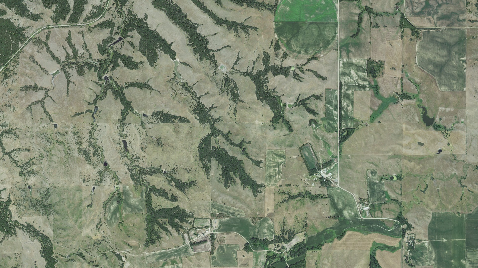 Aerial view of land around Herrick, Nebraska