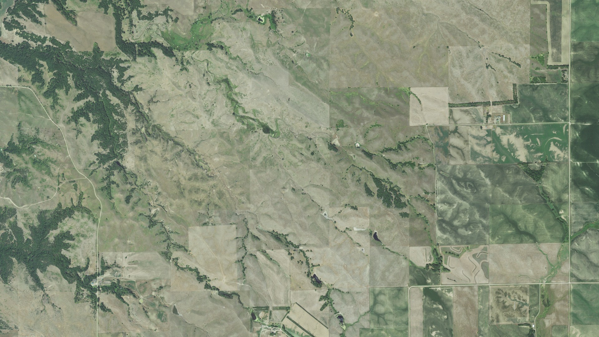 Aerial view of land around Hill, Nebraska