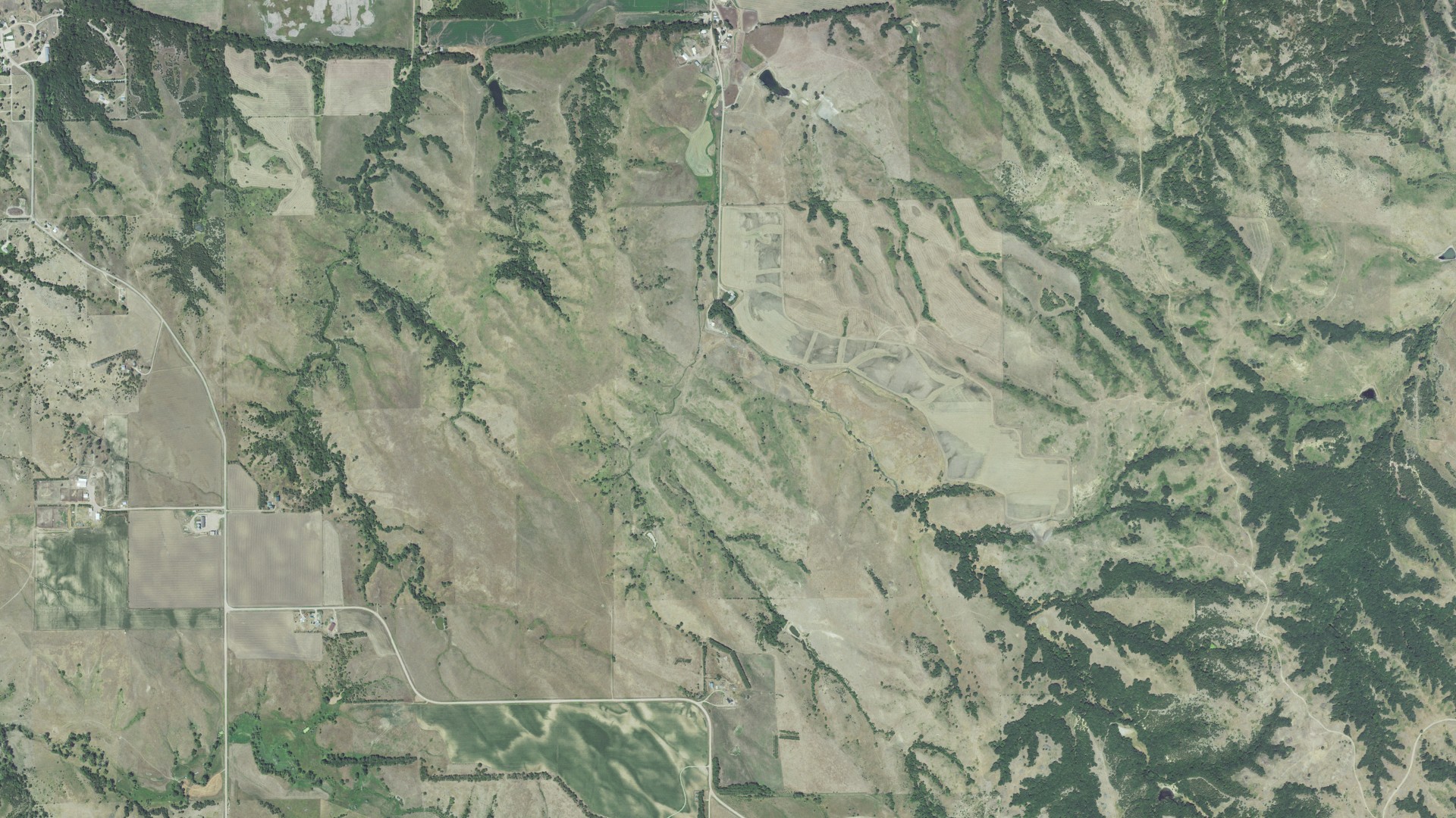 Aerial view of land around Niobrara, Nebraska