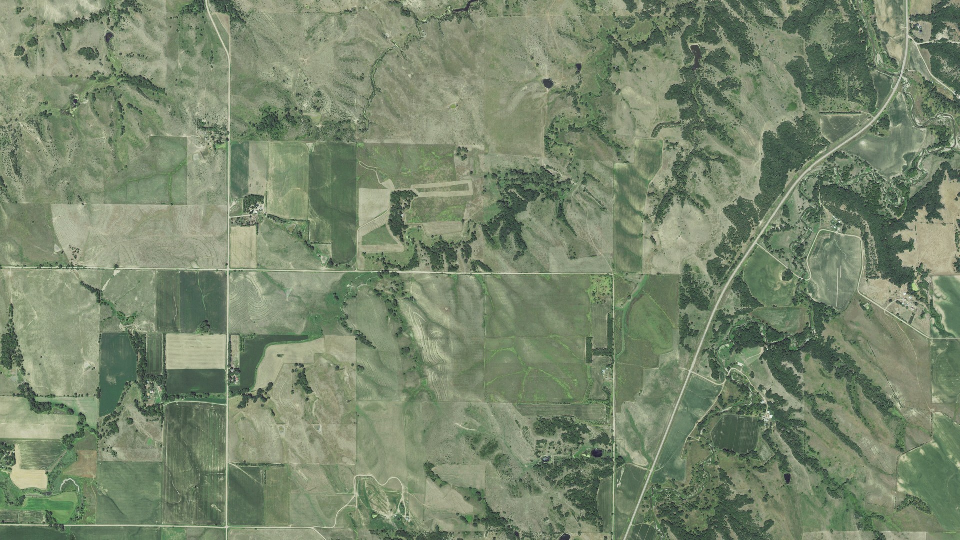 Aerial view of land around Valley, Nebraska