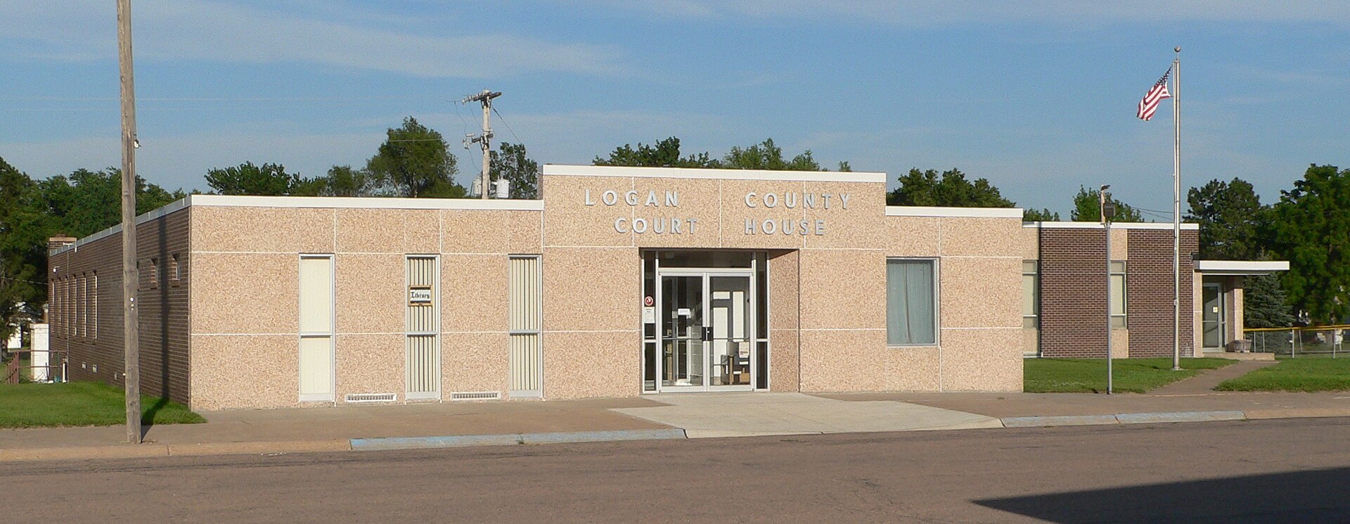 Logan County courthouse in Stapleton, Nebraska; seen from the northwest. According to a plaque inside (photo available), the building was constructed in 1963.