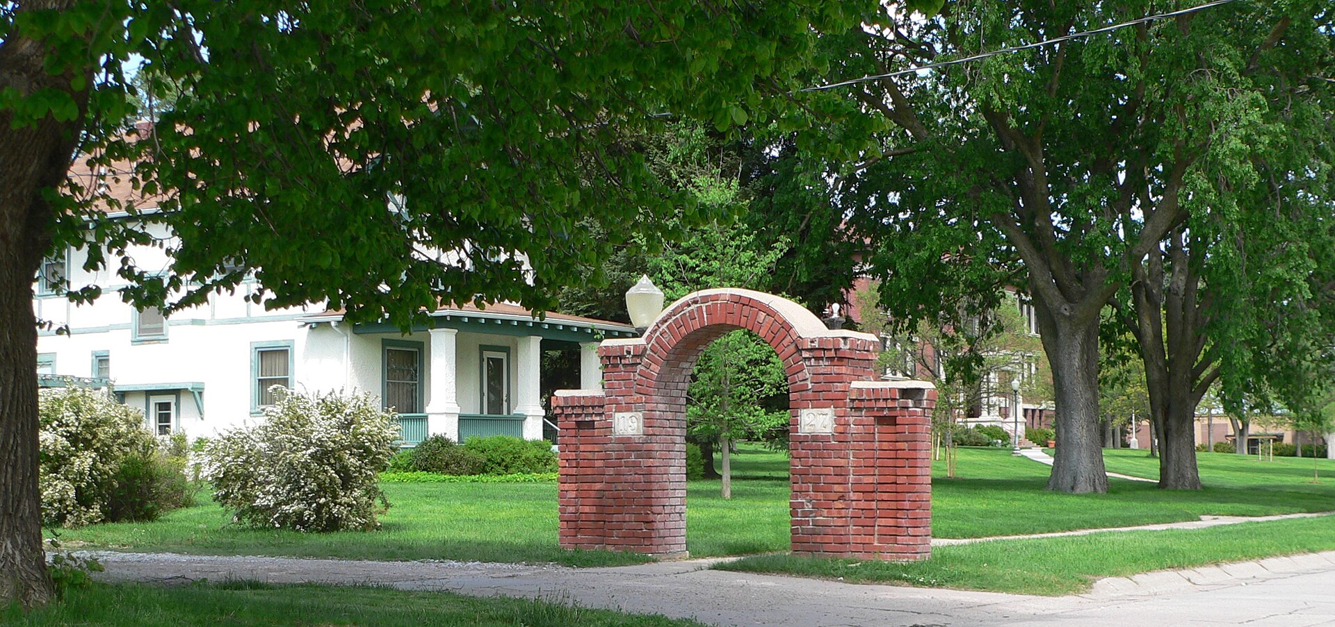Arched gate at southwest corner of campus, Nebraska College of Technical Agriculture in Curtis, Nebraska.