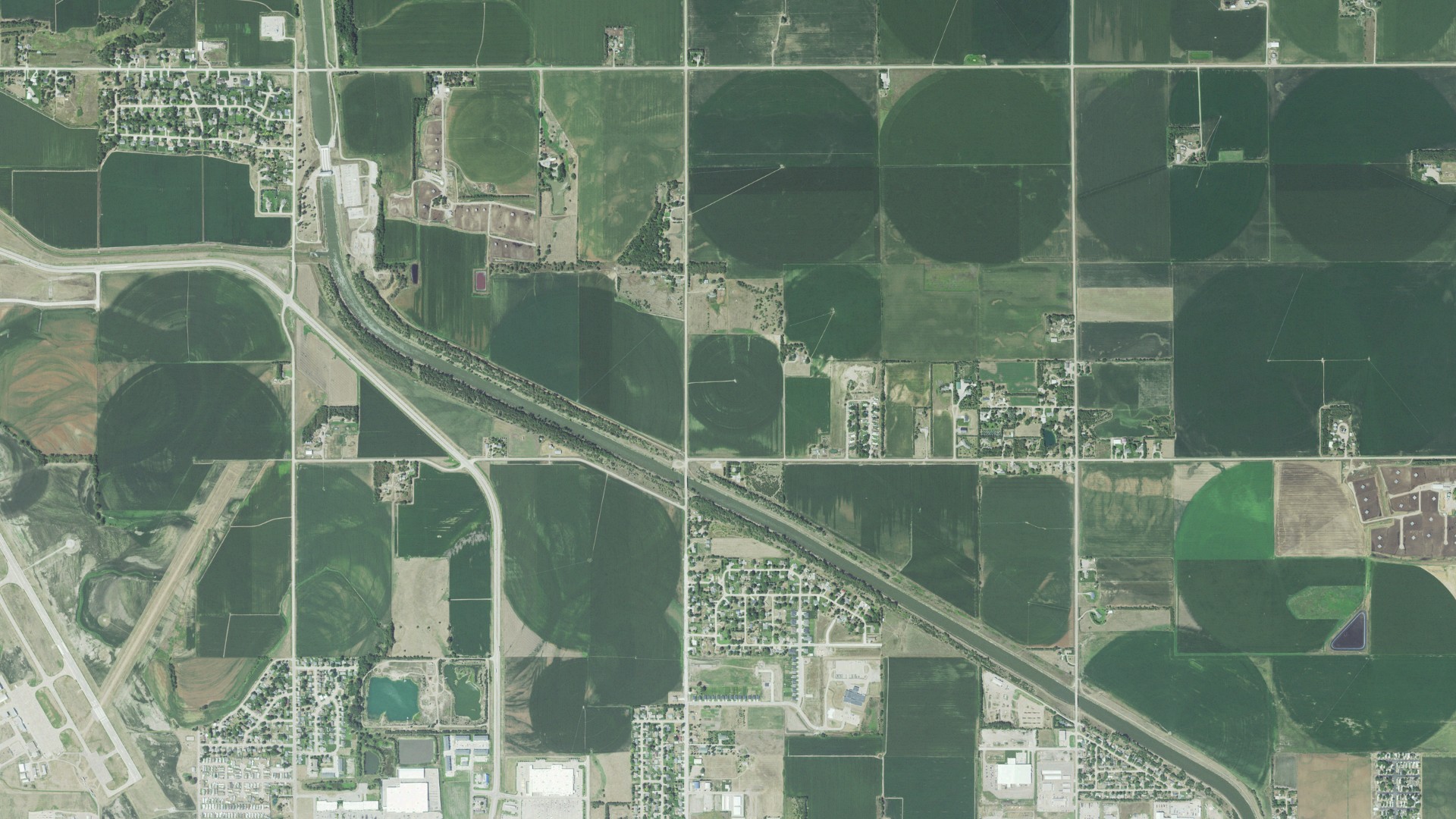 Aerial view of land around Columbus, Nebraska